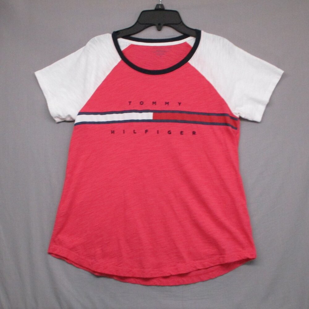 Tommy Hilfiger Raglan Sleeve T-Shirt Red‎ & White Women Size | M
